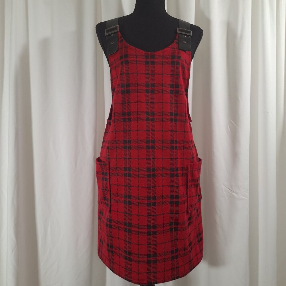 No Boundaries Red Plaid Overall Dress Juniors L (11/13) Buckle straps, Pockets!